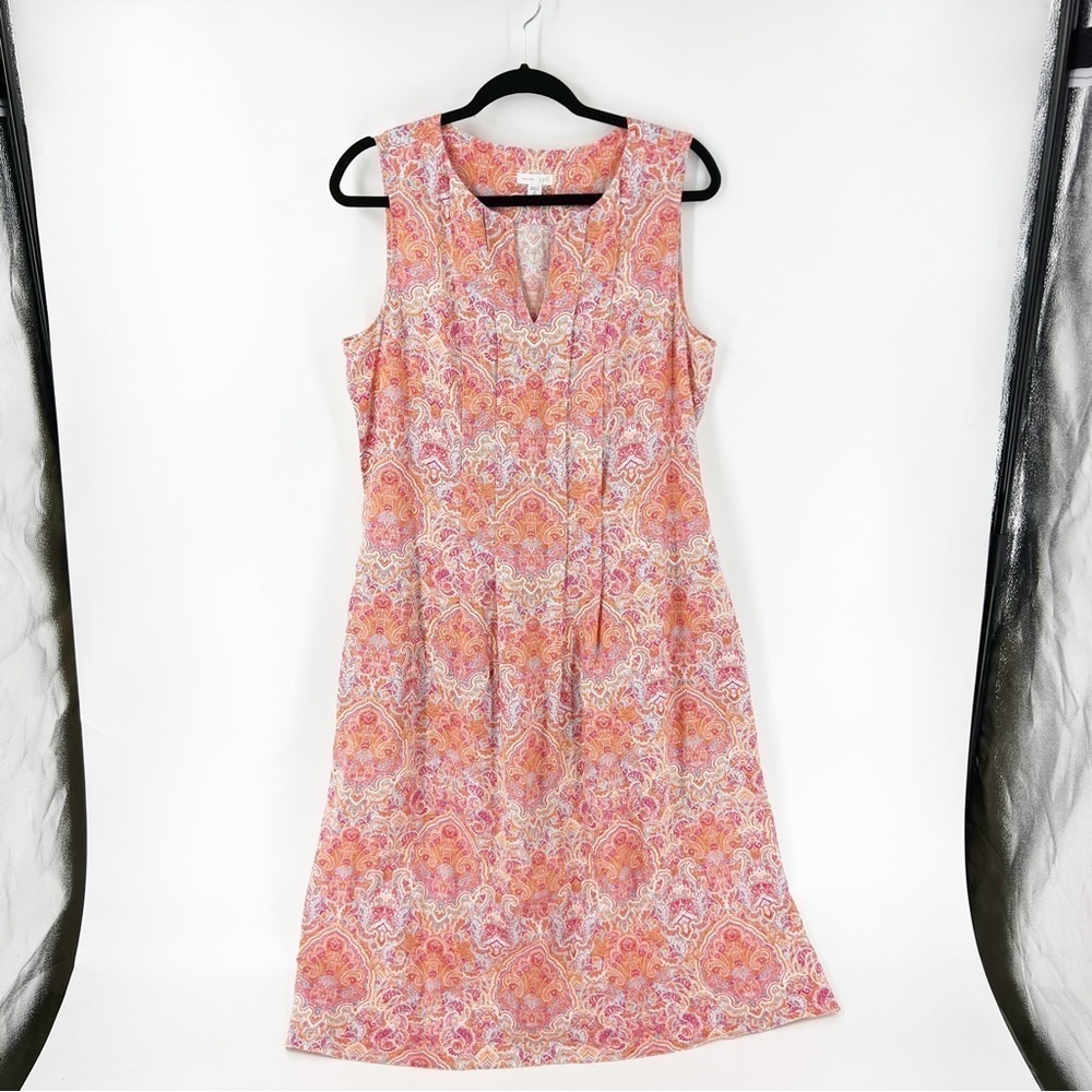 ✅ J. Jill Love Linen Paisley‎ Midi Sleeveless Summer Dress Size MEDIUM TALL - Picture 2 of 9